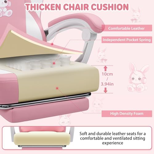 HOFFREE Pink Gaming Chair for Girl Kids Computer Chairs with Cute Bunny