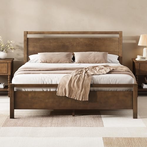 Minimalist Queen Size Solid Wood Bed Frame with Headboard
