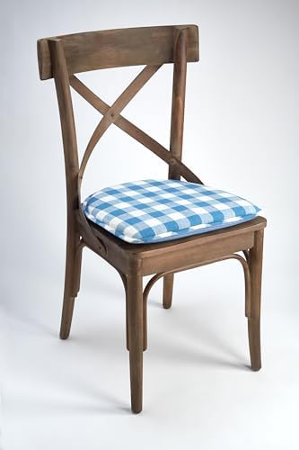 Klear Vu The Gripper Non-Slip Linen Check Dining Kitchen Chair Pads, 16" x 15", Set of 6, Liza Check Blue