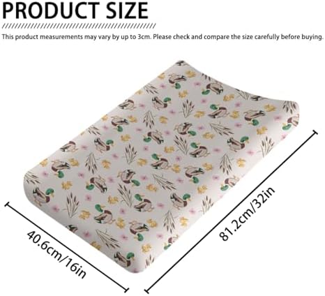 Cartoon Mallard Duck Flowers Floral Leaves Baby Changing Pad Cover, Unisex Duck Nursery Diaper Changing Table Pad Mat Sheet for Boys Girls-16x32