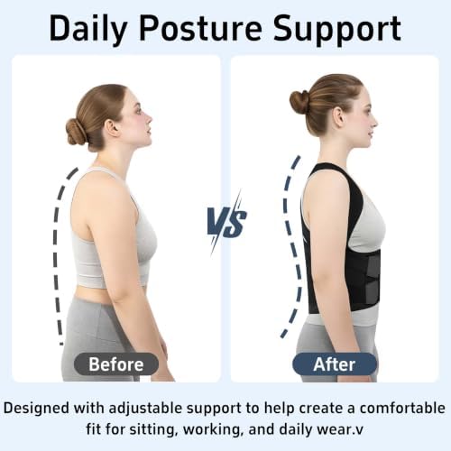Posture Corrector for Women and Men, Adjustable Back Brace with Shoulder Support, Lumbar Support Belt and Full Back Support, Posture Trainer Back Straightener for Upper Back, Lower Back Support, Slouching and Hunchback Corrector (Black, XX-Large)