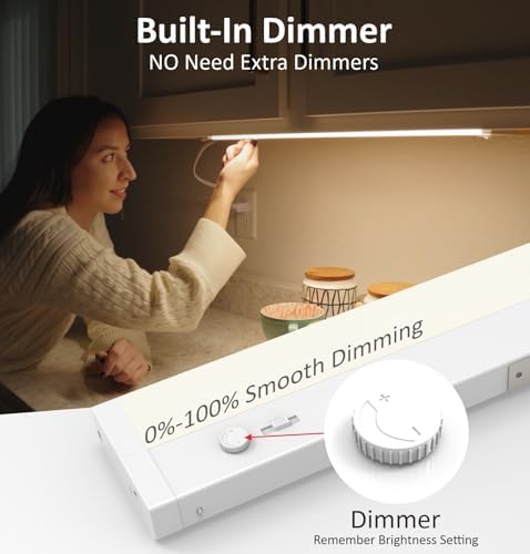 Leetdud Under Cabinet Lights Plug in or Hardwired Built-in Dimmer, 16 Inch 8W, 5CCT 2700K-5000K, Linkable Undercounter Lighting for Kitchen, ETL Dimmable LED Undercabient Light Fixture, White