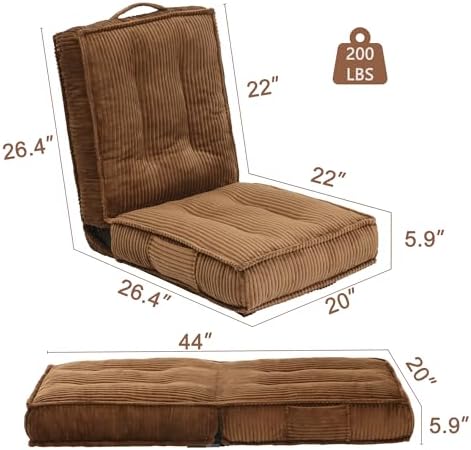 Folding Floor Tatami Chair with Back Support, 6-Position Adjustable, Coffee
