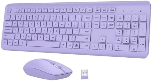Wireless Keyboard and Mouse Combo, Full-Size Silent Ergonomic Keyboard and Optical Mouse, Long Battery Life, 2.4GHz Lag-Free Cordless Mice Keyboard for Computer, Mac, Laptop, PC, Windows(Purple)