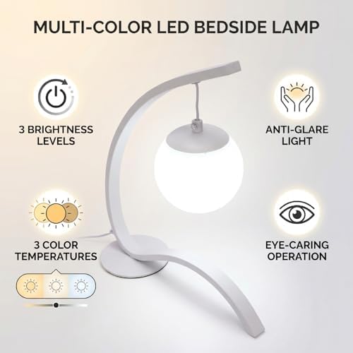 10.8x13.6in LED Bedside Lamp for Home Residents Reading Studying Working,Anti Glare Eye Caring Light Reduces Visual Fatigue,3 Brightness Levels 3 Color Temperatures (White)