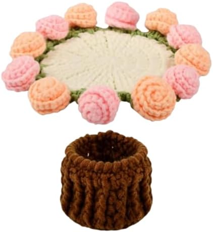 Transformable Knitted Rose 2-in-1 Flower Basket Handmade Crochet