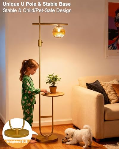 66-Inch Floor Lamp with Table Dimmable Corner Reading Lamp G9 Bulb Included