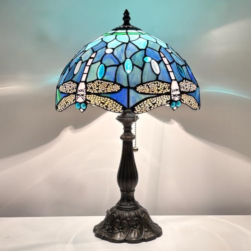Tiffany Stained Glass Lamp Blue Dragonfly Table Lamp