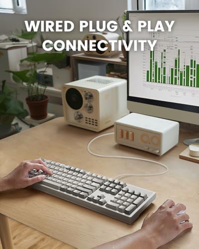 Perixx PERIBOARD-108M, Wired Mechanical Full-Size USB Keyboard - Red Linear Switch - Classic Retro Gray/White Color - US English