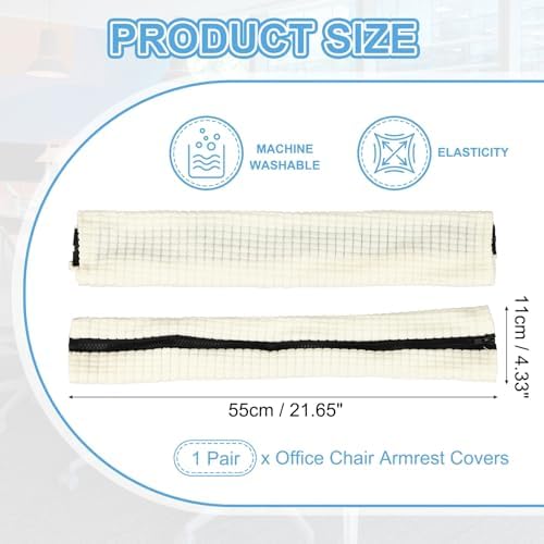 PATIKIL 22x4.3 in Office Chair Armrest Covers, 1 Pair Office Chair Arm Covers Long Computer Chairs Arm Rest Cover with Zipper Removable Rest Slipcover Hand Rest Protector, Natural White