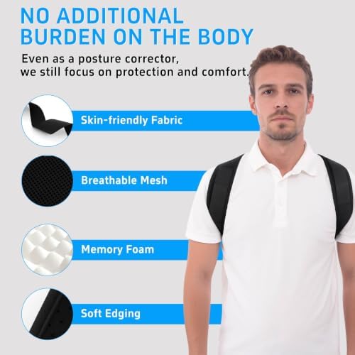 Posture Corrector for Women and Men, Adjustable Back Brace Support, Back Straightener for Rounded Shoulders and Hunchback Support, Upper Back Brace Shoulder Straightener for Neck, Shoulder and Upper Back Support, Breathable Invisible Under Clothes (Bla...