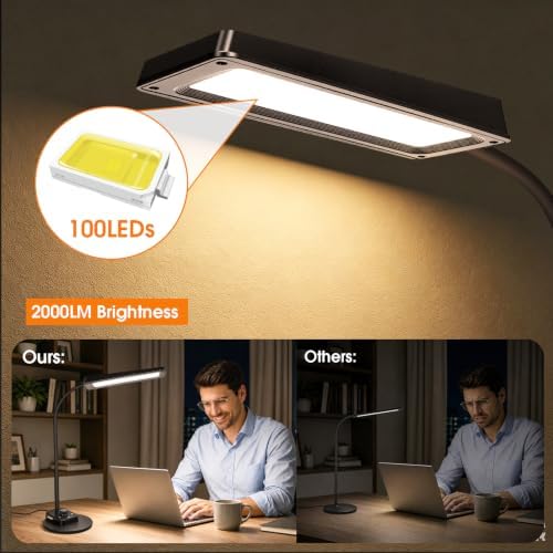 LED Desk Lamp, 12W/2000LM Desk Lamps for Home Office, Bright Gooseneck Desk Light for Work, Study & Reading, 5 Modes Dimmable & USB Port Table Lamp for Home, Crafts, Computer Light, Memory & Timer