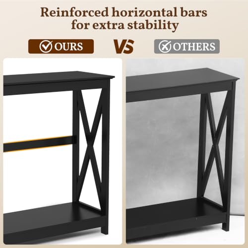 Narrow Black Entryway Console Table, 2-Tier X-Frame Storage Shelf