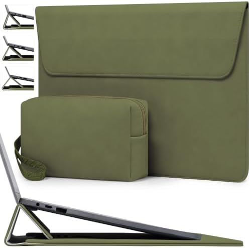 HYZUO 15 Inch Laptop Sleeve Case Bag with Adjustable Stand, Olive Green