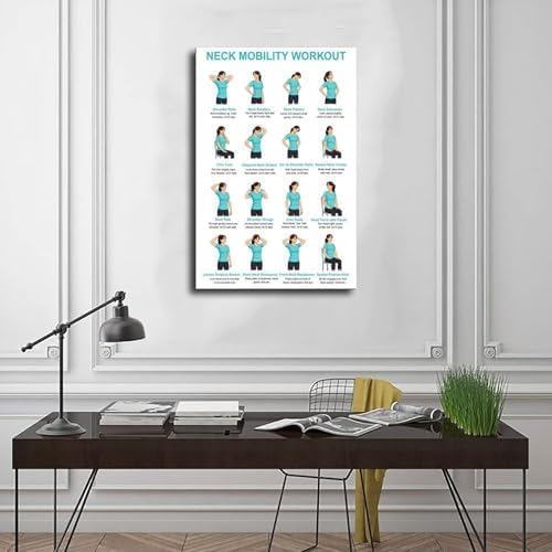 Neck And Shoulder Stretch Chart for Seniors Desk Workers Gentle Seated And Standing Neck Exercises Daily Home Stretch Canvas Poster Bedroom Decor Room Decor Unframe 24x36inch