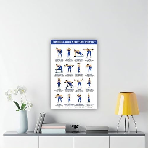 Dumbbell Back And Posture Workout Upper Back Strength Training Exercises Chart Beginner Friendly Fitness Canvas Poster Bedroom Decor Room Decor Frame 12x18inch