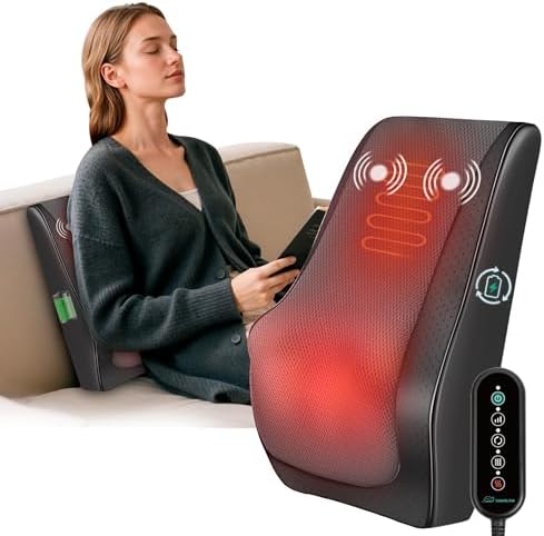 Snailax Shiatsu Back Massager with Heat, Cordless 4D Neck Massage Pillow
