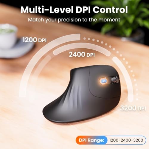Wireless Ergonomic Vertical Mouse,2.4G USB,Quiet Click,3-Level DPI,Black