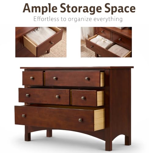 Jacob Solid Wood 5-Drawer Dresser for Bedroom, Living Room（Walnut）