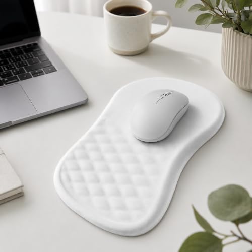 Ergonomic Mouse Pad with Wrist Rest, Mouse Pad with Memory Foam Massage Support, Non-Slip PU Base, Comfortable Typing Cushion for Home Office Computer Laptop, White