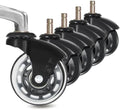 IKEA Office Chair Wheels Replacement for Hardwood Floor and Carpet, 10mm Stem Size, 2.5" Roller Blade Style, Replacement Rubber Chair Casters Set of 5 (Black/Clear)