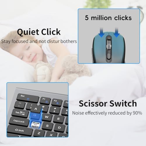 Wireless Keyboard and Mouse Combo, Slim Silent Full Size Computer Keyboard
