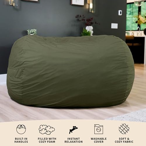 Big Joe Fuf 8Ft Giant Foam Bean Bag Chair, Oversized Couch with Removable Cover for Kids, Teens, Adults, Forest Green Velveteen, Durable Woven Polyester, 8 Foot
