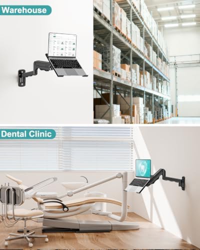 MOUNT PRO Laptop Wall Mount, 2-in-1 Monitor Wall Mount with Vented Tray for 11-17" Notebook/13-32 Computer Screen, Full Motion Adjustable Laptop Holder Stand, Laptop Arm Holds 4.4-19.8 lbs