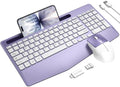 Rechargeable Silent Wireless Keyboard and Mouse Combo, Ergonomic Wrist Rest & Phone Tablet Holder, USB-C Adapter Included, 2.4G Lag-Free Cordless Set for Windows Mac Laptop PC Home Office (Purple)