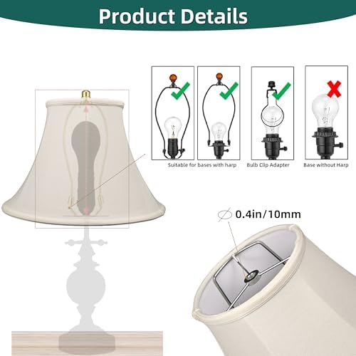 White Bell Lampshade, 6" x 13" x 10", Replacement Lamp shade, Pack 1