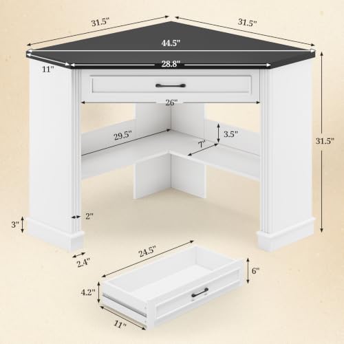 Farmhouse Corner Desk for Small Space, White Small Computer Desk