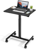 Simple Deluxe Standing Desk with Lockable Wheels, Mobile Adjustable Height Stand Up Desk, Portable Laptop Computer Table, Small Black