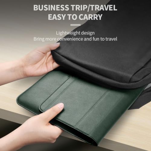 4 in 1 Ergonomic Workstation Set - Foldable Laptop Sleeve and Stand, Premium Leather Portable Computer Riser for 11-17 Inch Laptops, Waterproof Travel Organizer with Cooling Design (Blue,16-17")