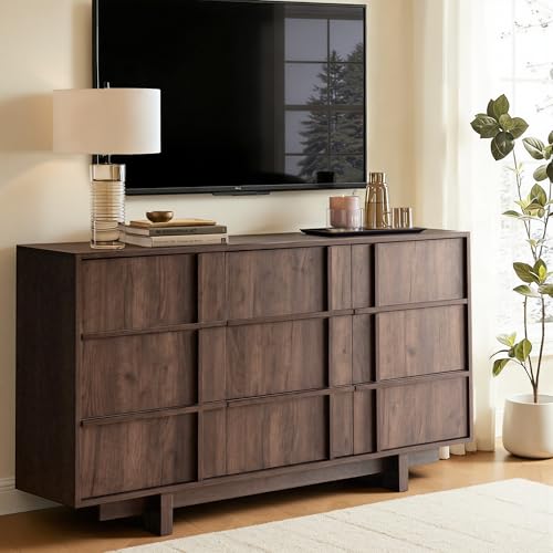 55" Wide 9 Drawer Dresser for Bedroom, Skeleton Line Design
