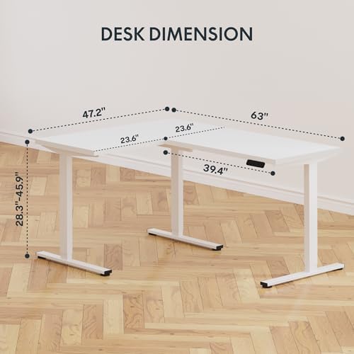 SANODESK Electric L-Shaped Corner Standing Desk with Drawer，63x48