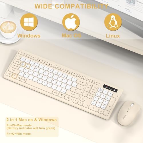 Wireless Keyboard and Mouse Combo Silent for Office and Home(Latte Color-B)