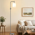【Upgraded】 Dimmable Floor Lamp for Living Room with Opal Glass Lampshade, Brushed Nickel Modern Floor Lamp with 900LM LED Bulb Included, Standing Tall Lamp for Bedroom, Office, Reading Room, Corner
