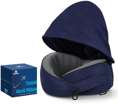 Travel Pillow for Airplane, Hooded Memory Foam Neck Pillow for Sleeping