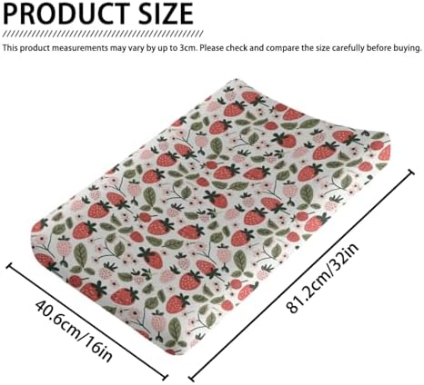 Cartoon Strawberry Flowers Leaves Baby Changing Pad Cover,Unisex Fruits Nursery Diaper Changing Table Pad Mat Sheet for Boys Girls-16x32