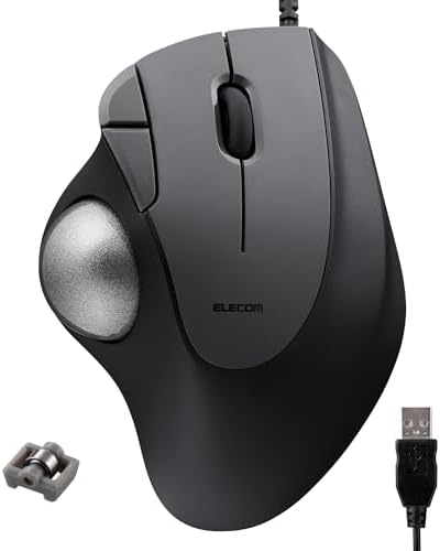 ELECOM Ergonomic Comfort Design Trackball IST Wired USB-A Connection, Super Smooth Tracking with Roller Ball Bearing, 36mm Ball, Thumb Control, Compatible for Windows, PC, and Mac Black (M-IT11URBK)