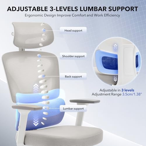 Ergonomic Office Chair Mesh – Adjustable Lumbar 3D Armrests High-Back Desk