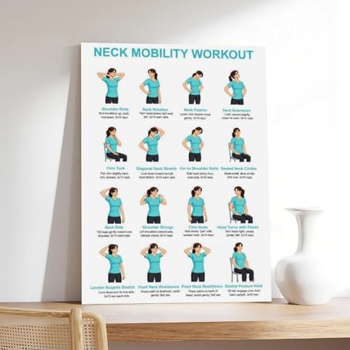 Neck And Shoulder Stretch Chart for Seniors Desk Workers Gentle Seated And Standing Neck Exercises Daily Home Stretch Canvas Poster Bedroom Decor Room Decor Unframe 24x36inch