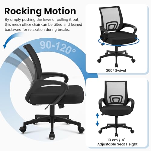 Mid Back Mesh Computer Office Desk Chair Adjustable Swivel, Black