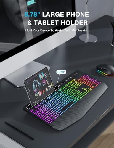 SABLUTE Wireless Keyboard and Mouse Combo, 9 Backlit Effects, Large Print