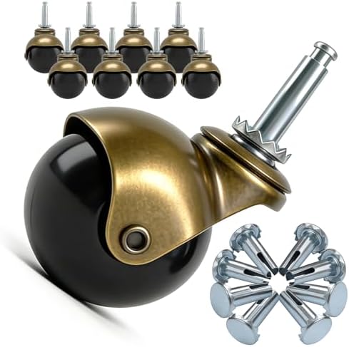 Zerobe 2" Ball Caster Wheels: Antique Brass Swivel Casters (8-Pack)