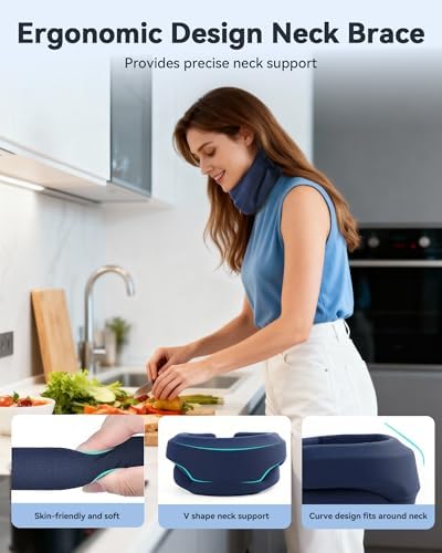 Heated Style Cervical Collar Neck Support Brace, Blue, Medium Size, Fits Neck Circumference 12.6-15.8 inches, Height 3.0-3.3 inches.