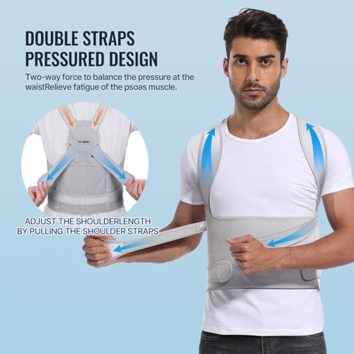 Back Brace Posture Corrector for Women and Men, Shoulder Straightener, Adjustable Full Back Support, Relief for Neck/Shoulder/Back Pain, Scoliosis & Hunchback Correction, Breathable Mesh Design (Gray, Small (Waist 25"-33"))