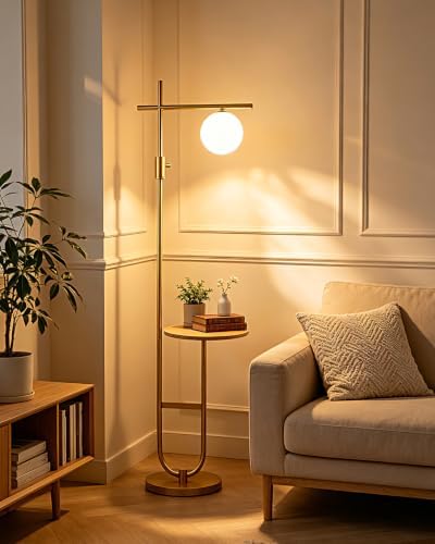 Lightdot Floor Lamp with Side Table, 66 Inch Dimmable Standing Reading Lamp