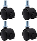 1 Inch Swivel Caster Wheels with Brake, M8 Threaded Swivel Casters Set of 4, Black Nylon Replacement Casters Wheels for Furniture Table Cabinet Office Chair