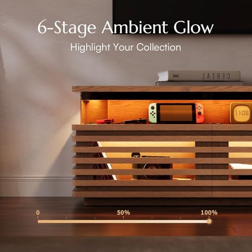 94.49'' Fully Assembled TV Stand with Adjustable LED Lights, Walnut